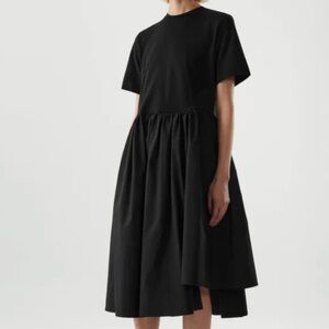 COS Black Contrast Panel Asymmetrical Hem Midi Dress